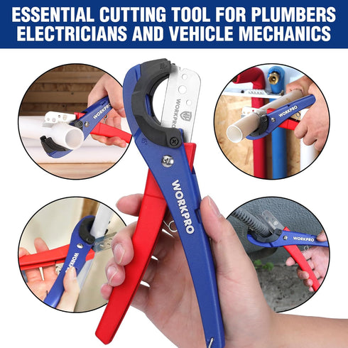 WORKPRO PEX Cutter with Sharp Blades, Hose Cutter with 1/8"-1-5/8" Cutting Capacity, Can be cut at 45° or 30°, Tubing Cutter for PPR, PE, PP, and ...