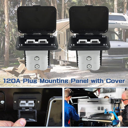 2Pcs 120A Plug Mounting Panel for Anderson Connectors, Mount Bracket Panel Plug with Dust Cover, Battery Quick Connect/Disconnect Connector Mounti...