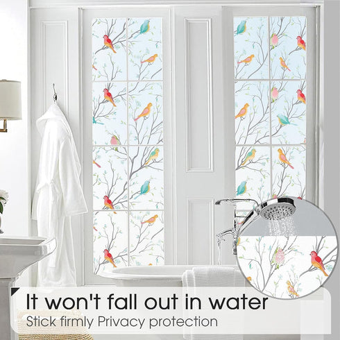 Coavas Window Privacy Film Decorative Bird Stained Glass Window Film Bathroom Frosted Glass Window Cling Privacy Film Heat Blocking Static Cling D...