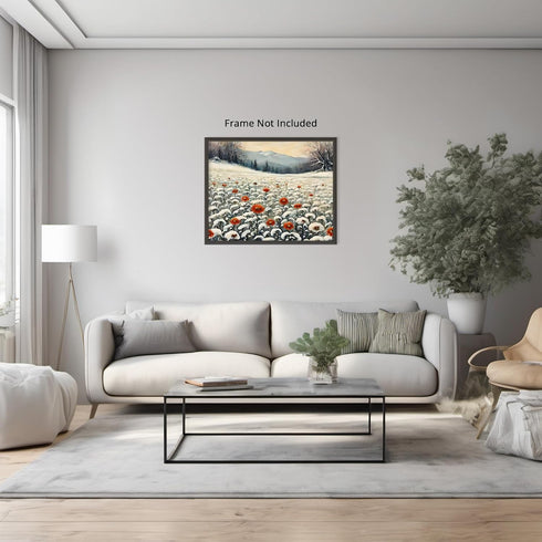 Posterizer 1 pcs-snowy winter flowers scene in oil painting style-1-Landscape & Nature Art-Floral & Botanical Art- Dining Room Decor- unframed wal...