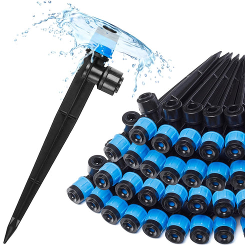 Carpathen 30pcs Drip Irrigation Emitters - 1/4" Drip Irrigation System Push-to-Connect - Adjustable 360 Degree Drip Emitters Vortex on 6" Sturdy S...