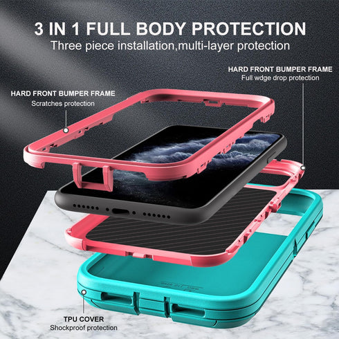 for iphone 11 Pro Case, Military Grade 3 in 1 Heavy Duty Shockproof/Drop Proof/Dust Proof Case with 2Pcs Tempered Glass Screen Protector (Aqua Blu...