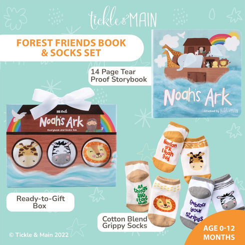 Tickle & Main Noah’s Ark 4-Piece Gift Set for Infants 0-12 Months, includes Storybook and 3 Pairs of Animal Socks Noah Arc Noahs Ark Book for Baby...