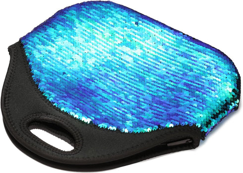 Neoprene Lunch Bag for Women,Double-Sided Green Sequins Insulated Neoprene Tote Bag with Zipper for Work, Reusable Washable Thermal Bag for Lunch ...
