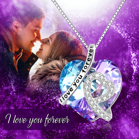 AOBOCO Heart Necklace Sterling Silver Heart Pendant Crystal Jewelry I Love You Forever Gifts for Women...