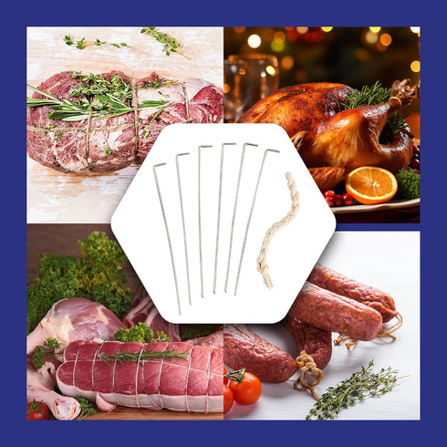 HIC Kitchen Roasting Holiday Turkey Lacer Kit, Cotton Butcher’s Twine with Reusable Stainless Steel Pins, Set of 2...