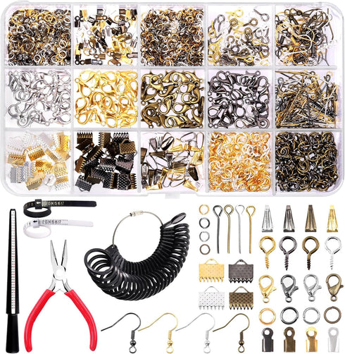 Swpeet 1466Pcs Jewelry Making Supplies Kit with Jewelry Making Tools, 40 Styles Jewelry Findings, with Jewelry Pliers and Ring Sizer Measuring Too...