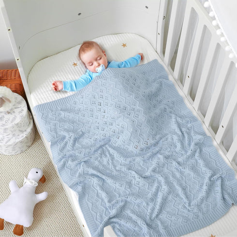 mimixiong Toddler Blankets Knitted Cellular Baby Blankets for Boys and Girls Blue 40x30 Inch...