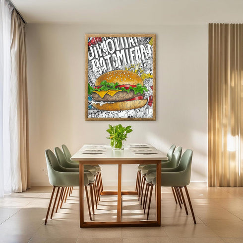 Posterizer 1 pcs-A juicy colorful hamburger-comic book inspired food art -4-Kitchen & Bar Art Art for Cafe, Restaurant, Coffee Bar - unframed wal...