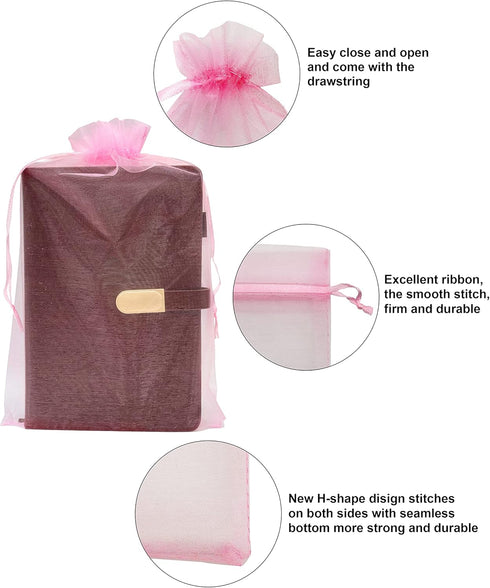 50pcs Large Organza Bags 8X12 inch Pink Mesh Bags Drawstring Jewelry Gift Bag for Baby Shower Birthday Wedding Party Favor Goodie Candy Bags (Pink...