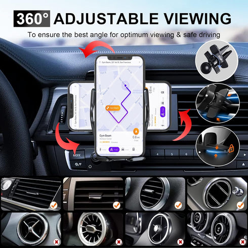 Wireless Car Charger,Qi 15W Fast Charging Automatic Clamping Car Phone Holder Mount, Air Vent Car Phone Holder for iPhone 13/13 Pro/12 Pro Max/12 ...