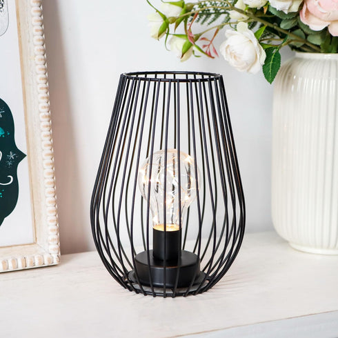 TRIROCKS Metal Cordless Table Lamp - 8'' Tall Cage Shape Battery Operated Lamp with Warm Fairy Lights Bulb for Indoor/Outdoor Use, Perfect for Chr...
