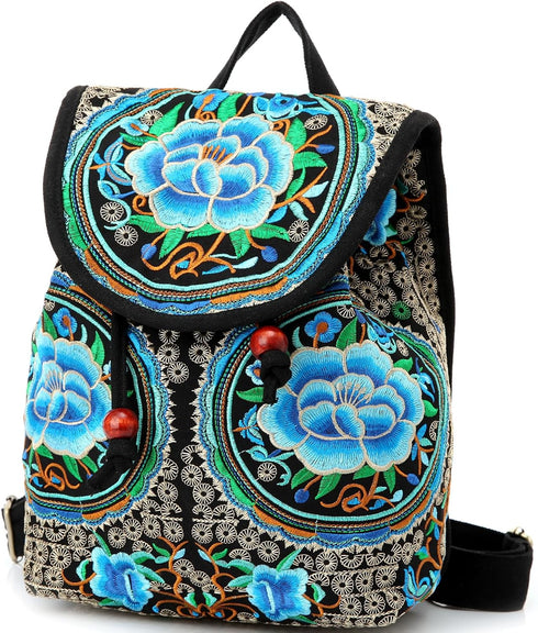 Jursccu Embroidered Backpack Purse for Women Vintage Handbag Small Drawstring Casual Travel Shoulder Bag Daypack...
