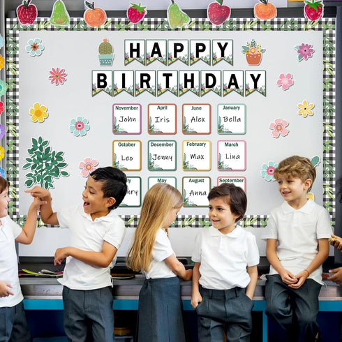 61PCS Happy Birthday Bulletin Board Decorations Floral Birthday Charts Flower Theme Bulletin Board Set Birthday Calendar Flower Greenery Paper Cut...