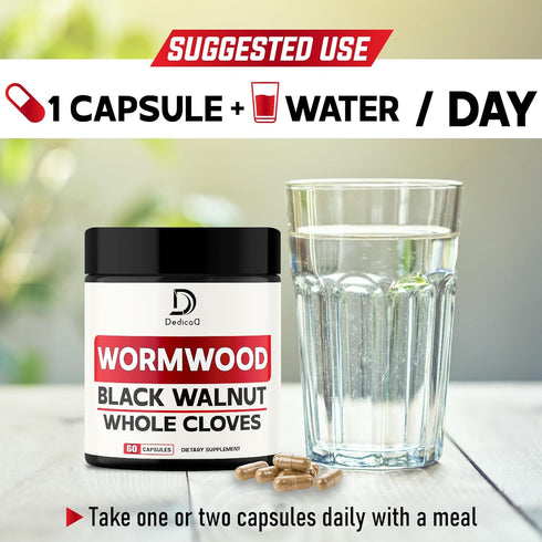 Wormwood Capsules with 12 Herbs Blended Black Walnut Leaves, Ginger Root, Turmeric Curcumin Root, Black Pepper & More - Support Digestion Health, ...