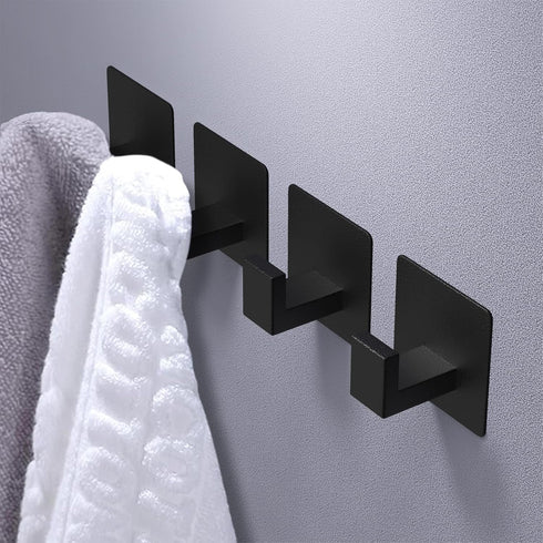VAEHOLD Adhesive Towel Hooks, Heavy Duty Wall Hooks Aluminum Black Hooks for Hanging Coat, Hat, Towel, Robe, Clothes, Shower Hook for Door, Office...