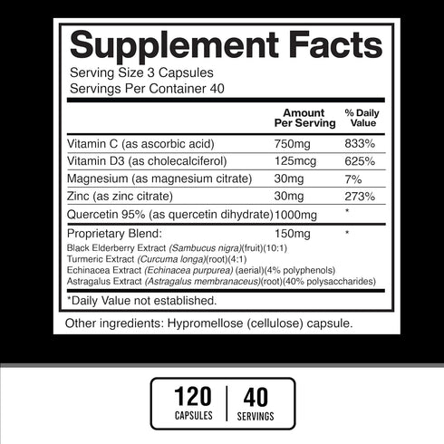American Standard Supplements Quercetin 1000mg Per Serving with Zinc, Vitamin C, Vitamin D3, Magnesium, Elderberry, Echinacea, Turmeric, Astragalu...