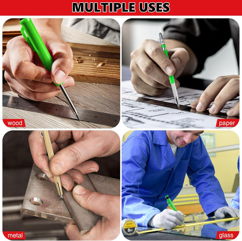 Hiboom 7 Pcs Carpenter Mechanical Pencil 2-in-1 Set with 54 Pcs Solid Refills Carbide Scriber and Deep Hole Marker Woodworking Construction Built ...