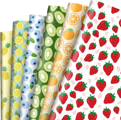 JarThenaAMCS 12 Sheet Fruit Wrapping Paper Strawberry Lemon Pineapple Gift Wrap Paper Bulk Summer Decorative Art Paper Folded Flat for Birthday Ba...