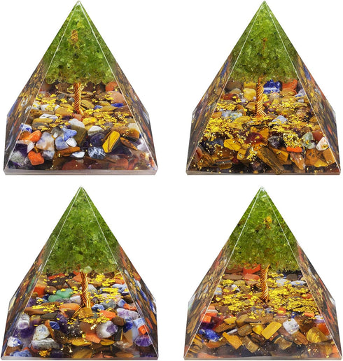 TUMBEELLUWA 2.36in 7 Chakra Crystal Tree of Life Orgonite Pyramid Generator Handmade Energy Stones Decor for Prayer, Meditation, Yoga...