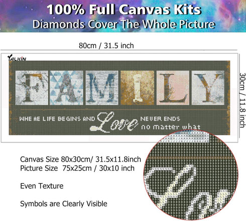 YALKIN Diamond Painting Kits for Adults, Family Diamond Art(31.5x11.8inches) Full Drill Crystal Rhinestone Embroidery Pictures, Wall Decor Stress ...