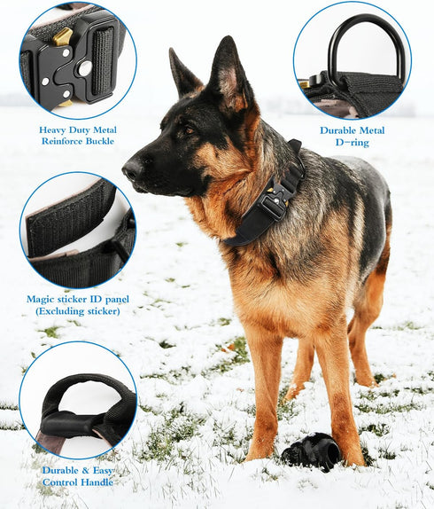 Dog Collar Tactical with Airtag Universal Holder, Pet Collar with Handle and Heavy Duty Metal Buckle for Medium and Large Dogs (L)...