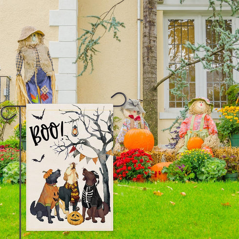 Halloween Boo Garden Flag Dogs Spooky Double Witch Hat Sided Burlap for Outside Farmhouse Decor for Outdoor Holiday Decoration Yard Flags (Boo 12"...