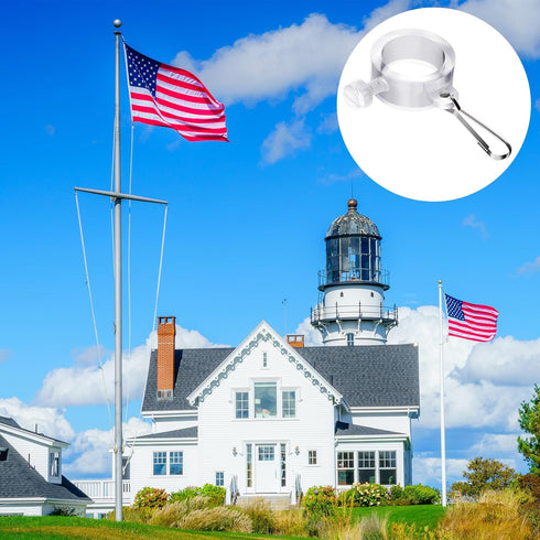 3pcs 1” Plastic Flag Pole Ring with Hook, Anti Wrap Flagpole Mounting Clip, Rustproof Adjustable Flag Pole Hardware Accessories for Various Outdoo...