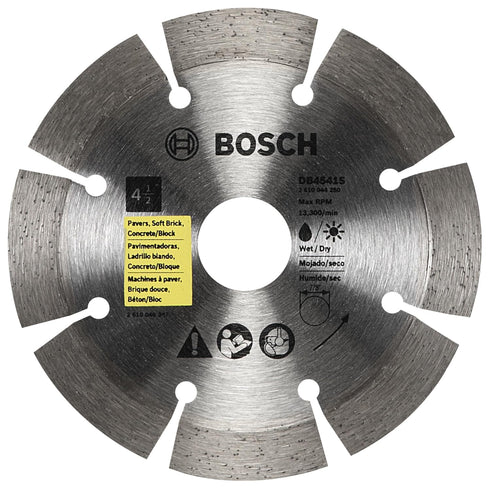 BOSCH DB4541S 4-1/2 In. Standard Segmented Rim Diamond Blade with 7/8 In. Arbor for Universal Rough Cut Wet/Dry Cutting Applications in Pavers, So...