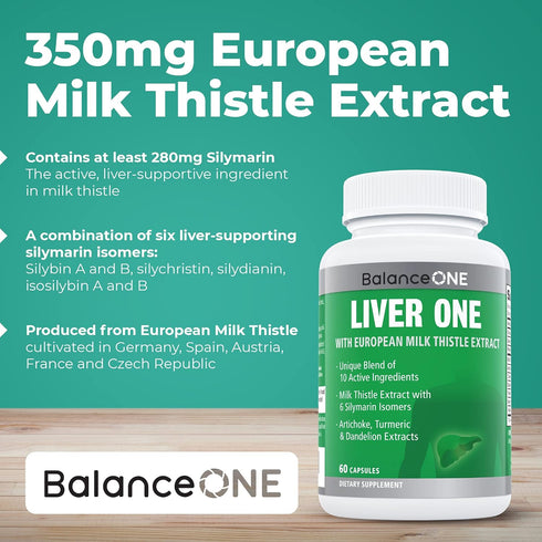 Balance ONE Liver Support Supplement with Milk Thistle Extract, Dandelion Root & Molybdenum – Natural Liver Cleanse, Repair & Detox for Men & Wome...
