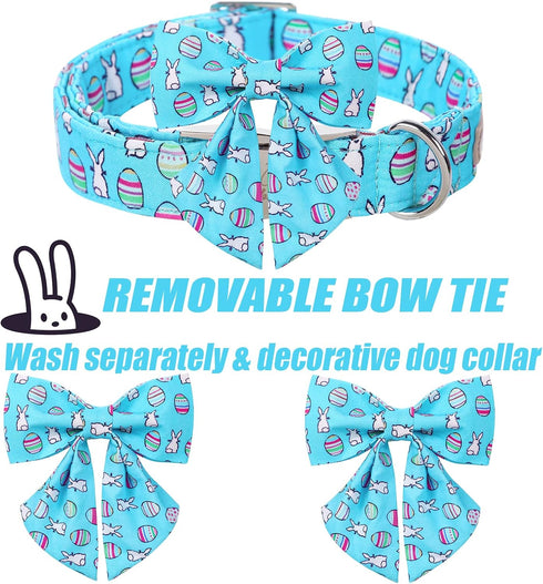 Dog Collar Easter Gift with Tie, Rabbit Egg Male Dog Collar with Safety Metal Buckle Adjustable Puppy Collars for Small Medium Large Boy & Girl Do...