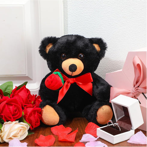 Black Bear Plush Stuffed Animal Black Bear with Rose Funny Cute Black Stuffed Animal Plush Gifts for Kids Toddler Girlfriend Mother's Day Birthday...