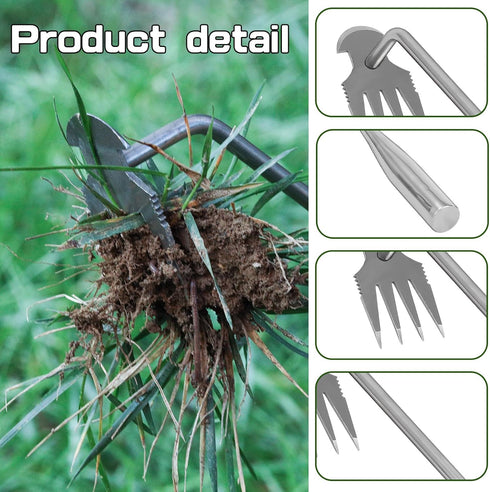 Weed Puller Tool, Stainless Steel Manual Weeding Tool, 2024 New Weeding Tool, 4-Tooth Gardening, Easily Remove Weeds from Plants, Yards,Farms,Gard...