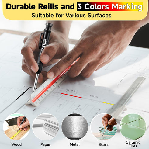 Enhon 43 Pcs Carpenter Pencils Set, Construction Pencils with Sharpener and 39 Refills, Deep Hole Mechanical Carpenter Pencil Set with Retractable...