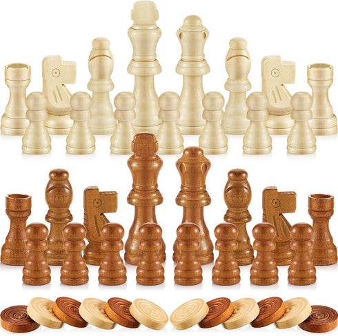 56 Pieces Wooden Checkers Pieces Handcrafted Chess with Drawstring Storage Pouch Classic Wooden Chess Game Set Board Games Accessories in 2 Styles...