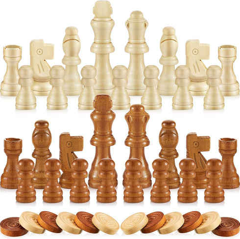 80 Pieces Wooden Checkers Pieces Handcrafted Chess with Drawstring Storage Pouch Classic Wooden Chess Game Set Board Games Accessories in 2 Styles...