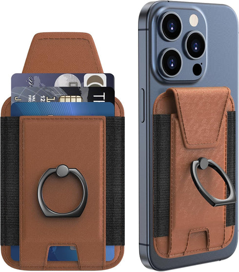 Magnetic Wallet Card Holder for iPhone 15/14/13/12 Series, 360°Rotation Finger Ring Kickstand, RFID Blocking, Store 7 Cards, Cell Phone Sleeves Ma...