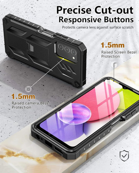 for Samsung Galaxy A03S Phone Case: Built in Hard Kickstand & Touch Protector Military Shockproof TPU Sturdy Soft Rugged Heavy Duty Armor Full Bod...