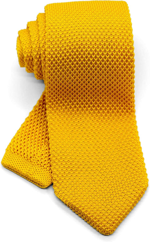 Men's Pointed Knit Tie Necktie Width 2.75 inches Washable Solid Color Marigold Dark Yellow...