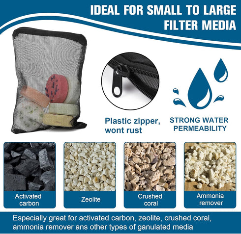 Fish Tank Media Mesh Filter Bag - 10 Pcs Aquarium Filter Bags High Flow Fine Mesh Net with Plastic Zipper for Fish Tank Bio Balls, Pelletized Carb...