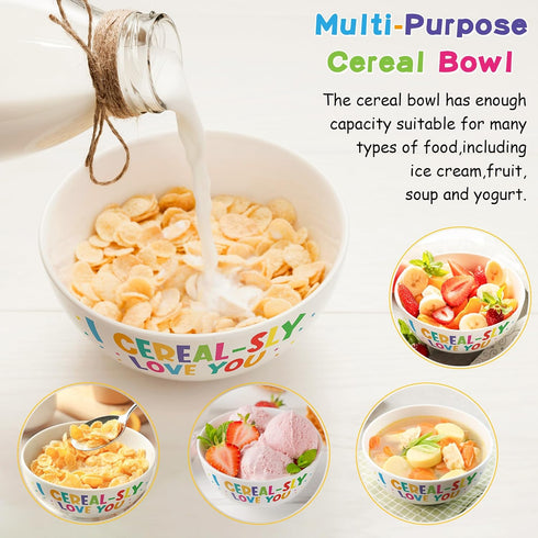 R HORSE Cereal Bowl and Spoon Set Colorful Funny Cereal Bowl with Engraved Spoon Gift Set for Salad Soup Ice Cream, Oatmeal Breakfast Bowl Cereal ...