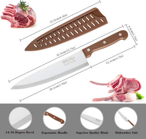 8 inch Chef Knife, Razor Sharp Kitchen Knife with Protective Knife Sheath, Razor Sharp Slicing Knife with Ergonomic Handle, German Stainless Steel...