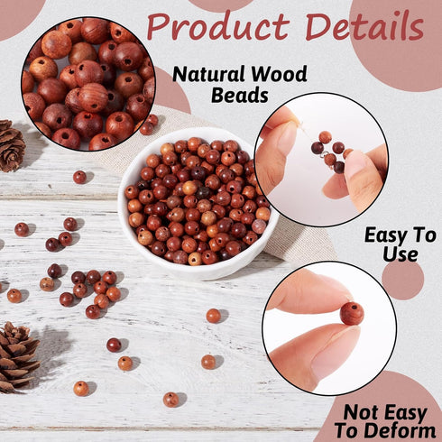 400pcs/Box Natural Round Wood Scentedros Beads 6mm Undyed Waxed Ball Spacer Beads Wooden Loose Beads for DIY Jewelry Crafts Making, Sienna...