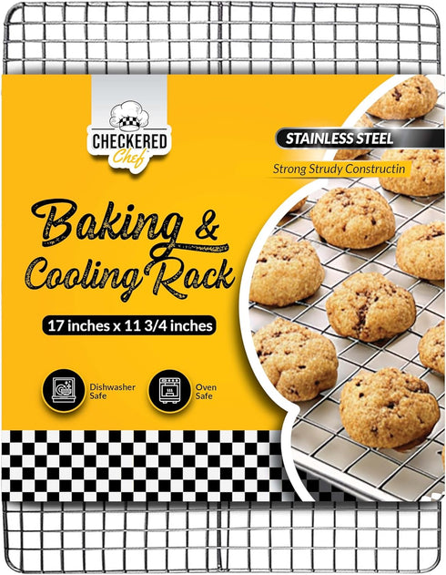 Checkered Chef Cooling Rack for Cooking and Baking - 17" x 12" Stainless Steel, Oven Safe Grid Wire Cookie Cooling Racks...