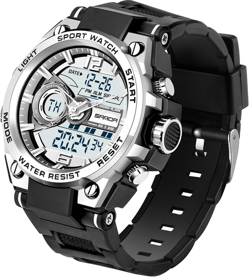 Men's Watches for Men Sports Outdoor Waterproof Military Watch Analog Digital Display Tactics Watch with LED Alarm Stopwatch Hourly Chime Multi-Fu...