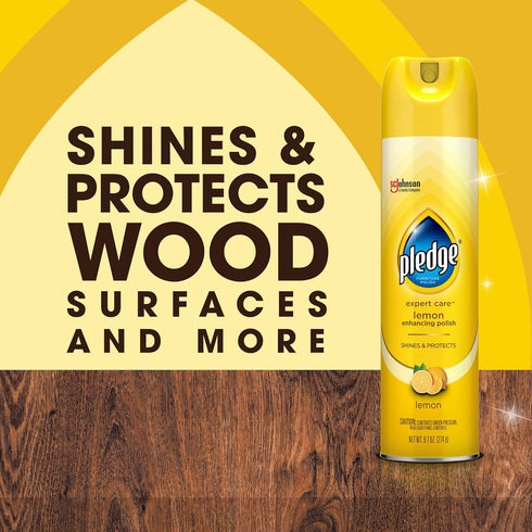 Pledge Expert Care Wood Polish Spray, Shines and Protects, Removes Fingerprints, Lemon, 9.7 oz (Pack of 3)...