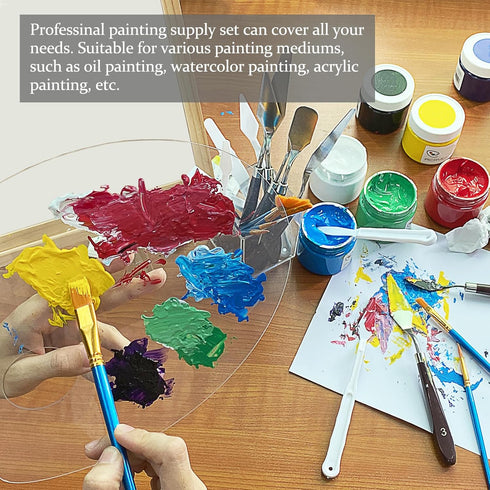 Acrylic Paint Set, Art Painting Supplies Kit with 10 Brushes, 5 Stainless Steel Palette Knife, 6 Plastic Spatula Palette Knives, Paint Palette tra...