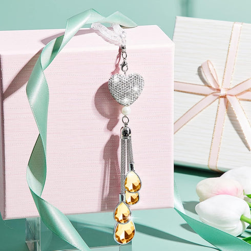 Frienda Bling Heart Diamond Car Accessories for Women, Crystal Car Rear View Mirror Charms Car Decoration Valentine's Day Gifts Lucky Hanging Inte...