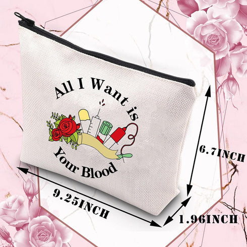 BDPWSS Phlebotomy Technician Gifts Phlebotomy Bags For Women PBT Nurse Graduation Gifts All I Want Is Your Blood Cosmetic Makeup Bag For Technicia...