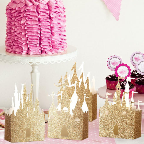 Geiserailie 20 Pieces Castle Box Princess Candy Box Glitter Castle Favor Treat Gift Princess Party Decorations Baby Shower Wedding Supplies(Gold)...
